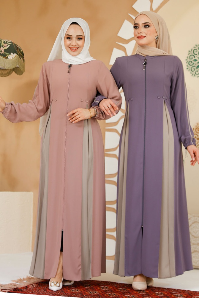 Fermuarlı Lila Tesettür Ferace 45288LILA - 6
