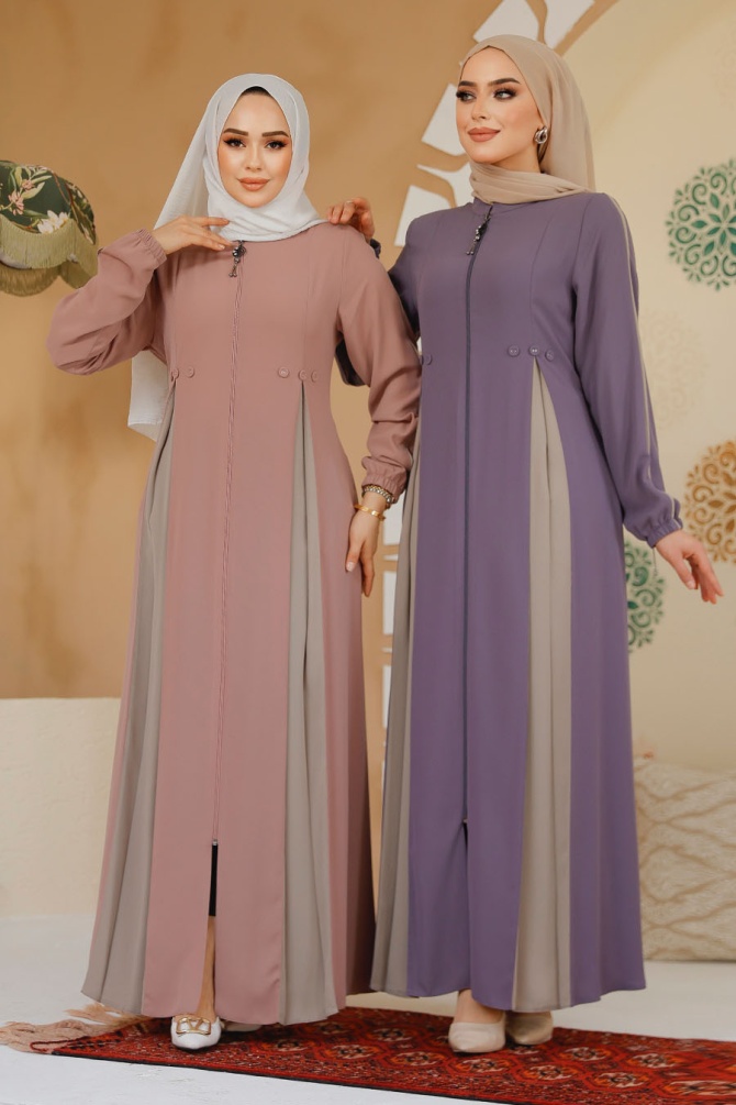 Fermuarlı Lila Tesettür Ferace 45288LILA - 4