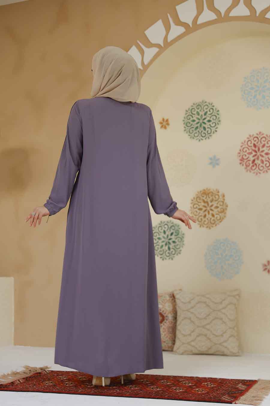 Fermuarlı Lila Tesettür Ferace 45288LILA - 7
