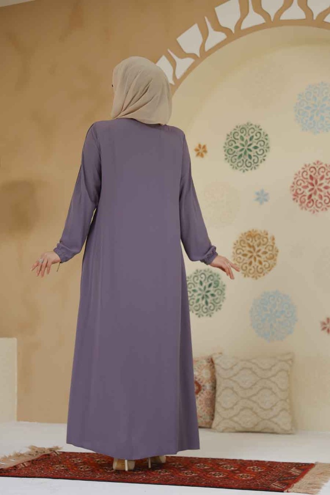 Fermuarlı Lila Tesettür Ferace 45288LILA - 7