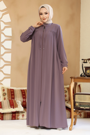 Fermuarlı Lila Tesettür Ferace 45290LILA - 2