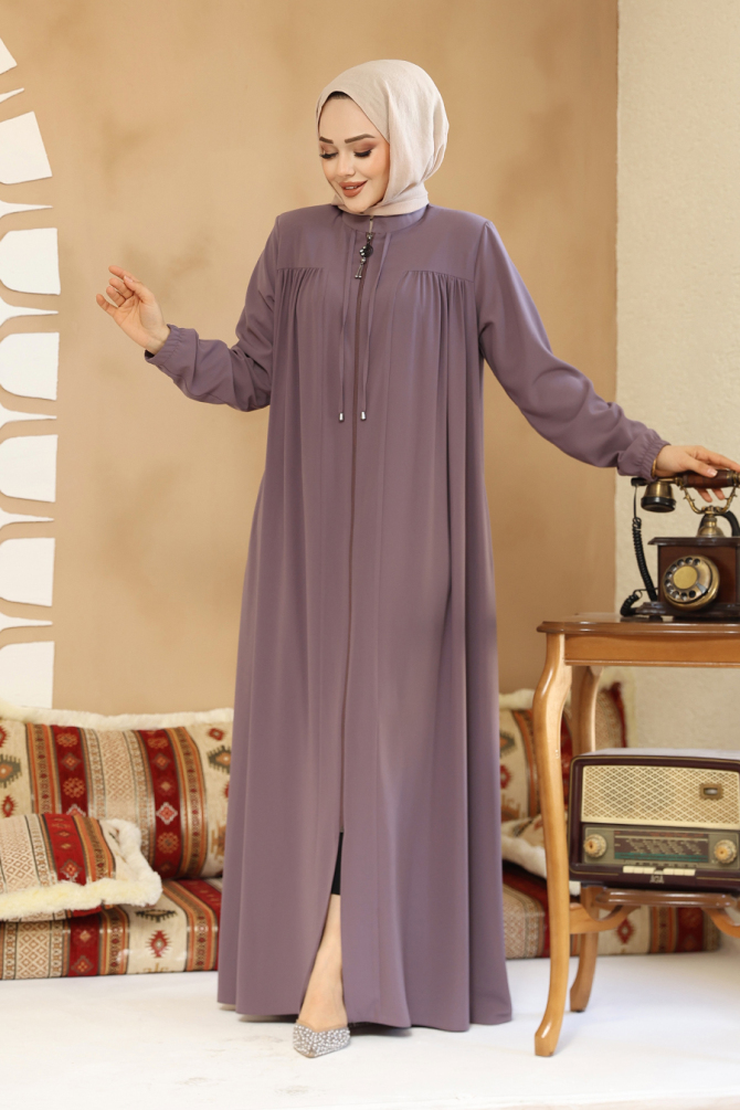 Fermuarlı Lila Tesettür Ferace 45290LILA - 1