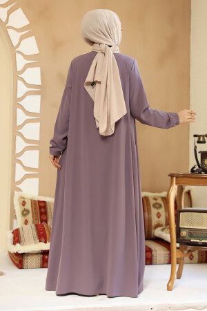 Fermuarlı Lila Tesettür Ferace 45290LILA - 3