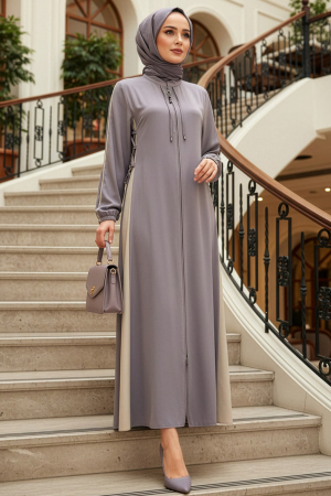 Fermuarlı Lila Tesettür Ferace 45308LILA - N.S NEVA STYLE