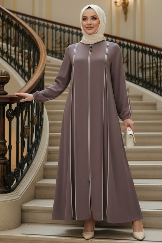 Fermuarlı Lila Tesettür Ferace 45316LILA - N.S NEVA STYLE