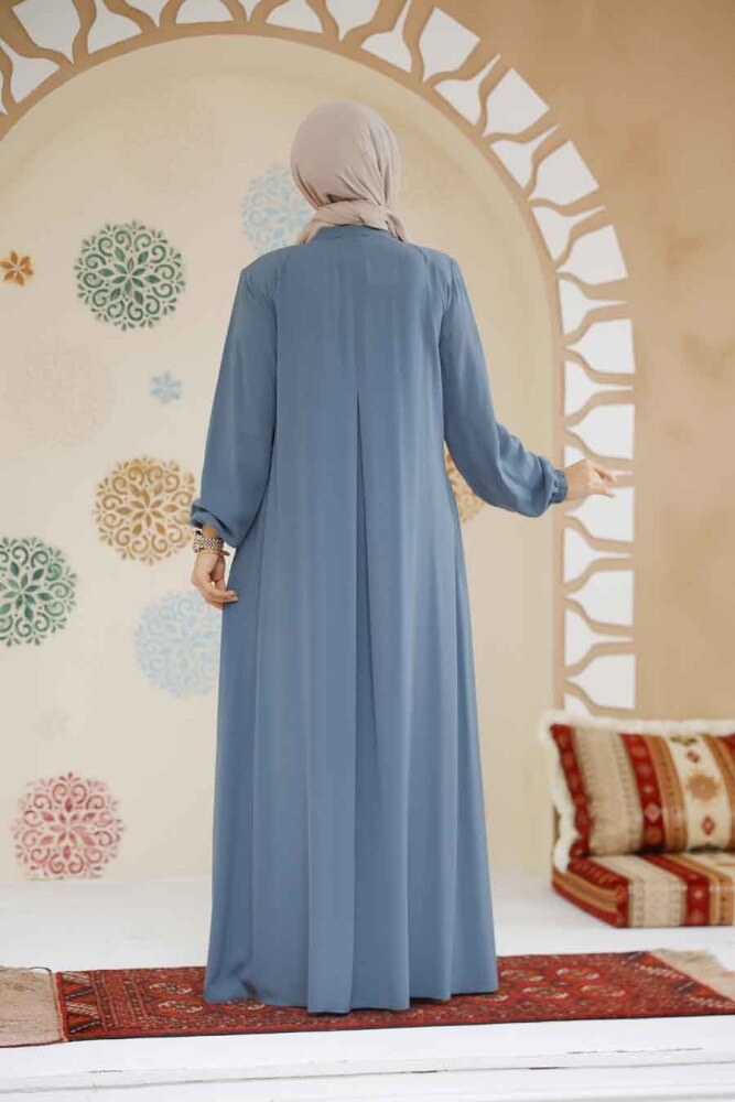 Fermuarlı Mint Tesettür Abaya 45282MINT - 3