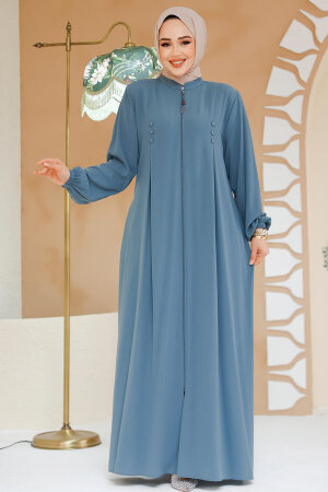 Fermuarlı Mint Tesettür Abaya 45282MINT - 1