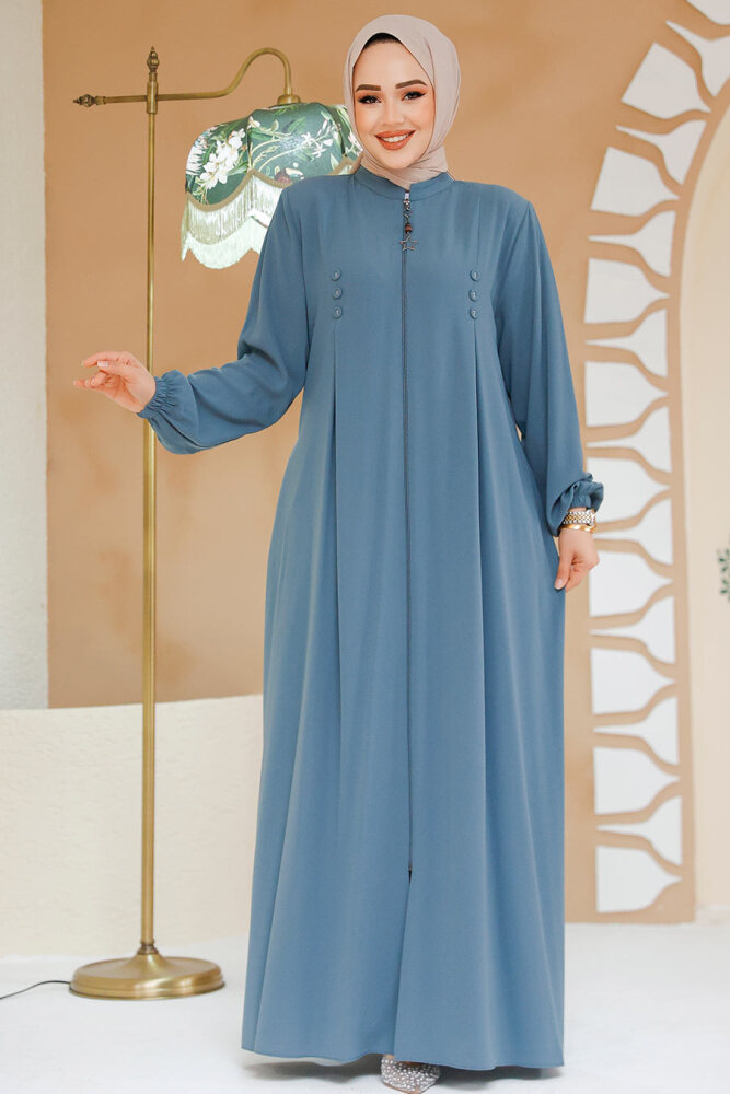 Fermuarlı Mint Tesettür Abaya 45282MINT - 1