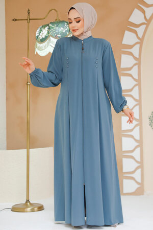 Fermuarlı Mint Tesettür Abaya 45282MINT - 2