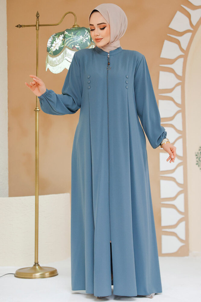 Fermuarlı Mint Tesettür Abaya 45282MINT - 2