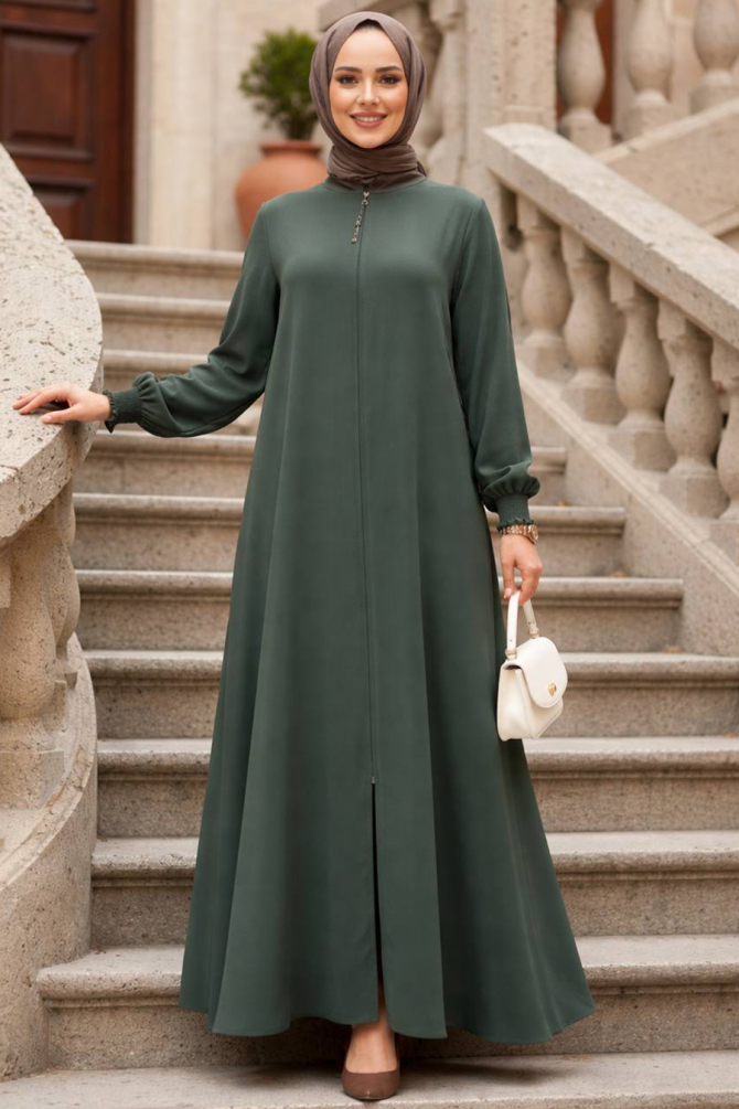 Fermuarlı Mint Tesettür Ferace 45287MINT - N.S NEVA STYLE