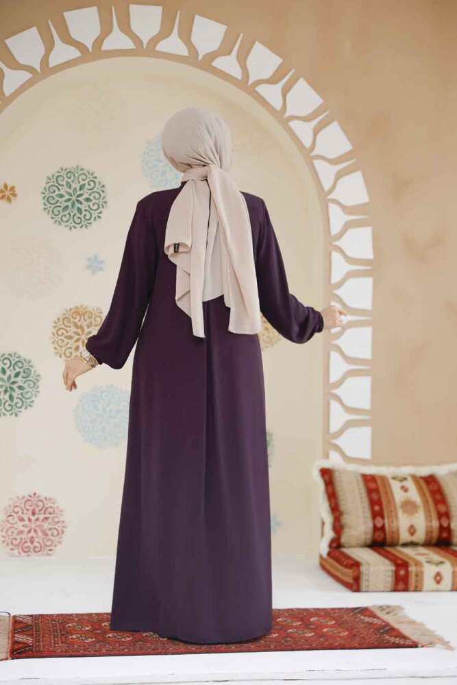 Fermuarlı Mürdüm Tesettür Abaya 45282MU - 4