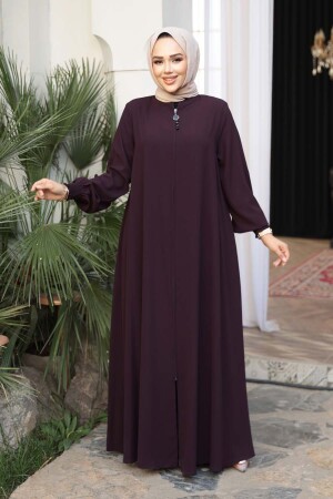 Fermuarlı Mürdüm Tesettür Ferace 45287MU 