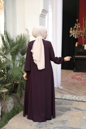 Fermuarlı Mürdüm Tesettür Ferace 45287MU - 4