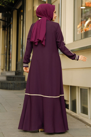 Fermuarlı Mürdüm Tesettür Ferace 62101MU - 4