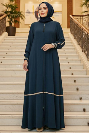 Fermuarlı Petrol Mavisi Tesettür Ferace 26212PM 