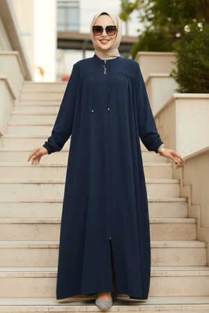 Fermuarlı Petrol Mavisi Tesettür Ferace 45290PM - NEVA STYLE