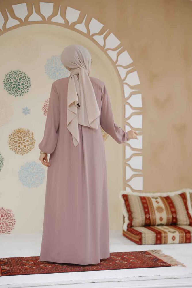 Fermuarlı Pudra Tesettür Abaya 45282PD - 3