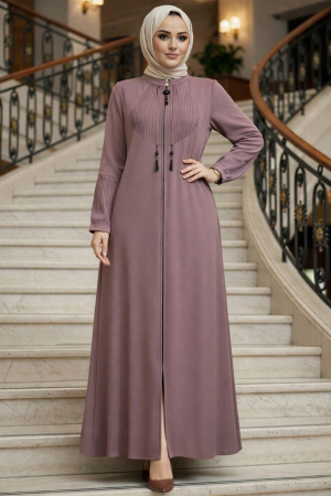 Fermuarlı Pudra Tesettür Abaya 45298PD - 1