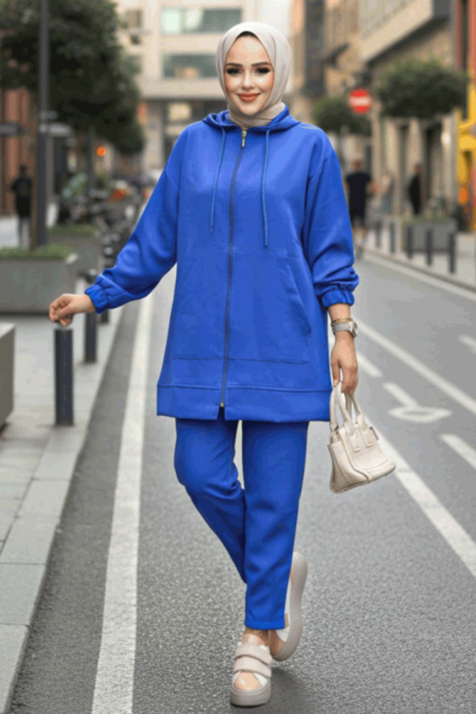 Fermuarlı Sax Mavisi Tesettür İkili Takım 10400SX - 1