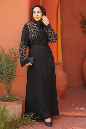 Fermuarlı Siyah Tesettür Abaya 29109S - 2