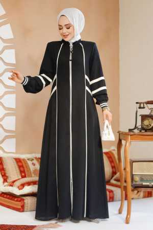 Fermuarlı Siyah Tesettür Abaya 41566S - 1