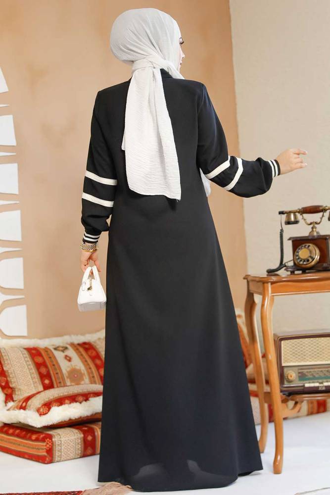 Fermuarlı Siyah Tesettür Abaya 41566S - 3