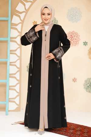Fermuarlı Siyah Tesettür Abaya 41568S - 3