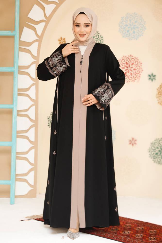 Fermuarlı Siyah Tesettür Abaya 41568S - 3