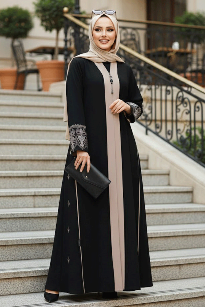 Fermuarlı Siyah Tesettür Abaya 41568S - 1