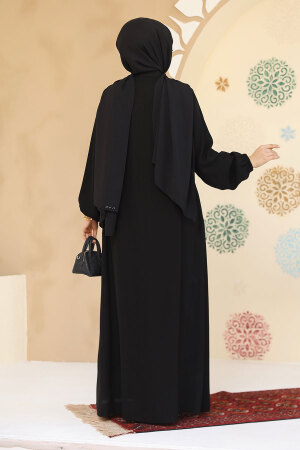 Fermuarlı Siyah Tesettür Abaya 45295S - 4