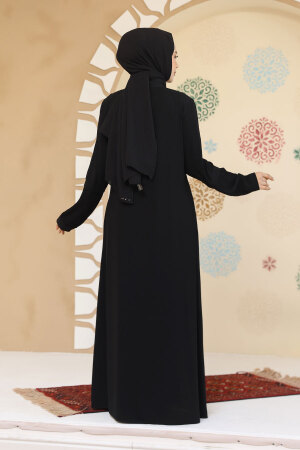 Fermuarlı Siyah Tesettür Abaya 45298S - 4