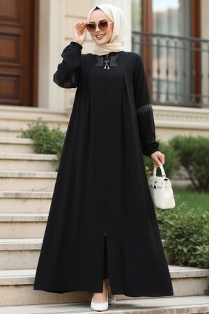 Fermuarlı Siyah Tesettür Abaya 45299S 