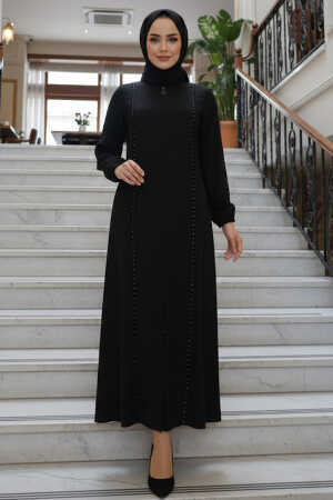 Fermuarlı Siyah Tesettür Abaya 45317S - 1