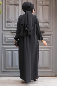 Fermuarlı Siyah Tesettür Abaya 60971S - Thumbnail