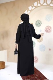 Fermuarlı Siyah Tesettür Abaya 61363S - 2