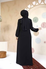 Fermuarlı Siyah Tesettür Abaya 61364S - 4