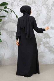 Fermuarlı Siyah Tesettür Abaya 81291S - 4