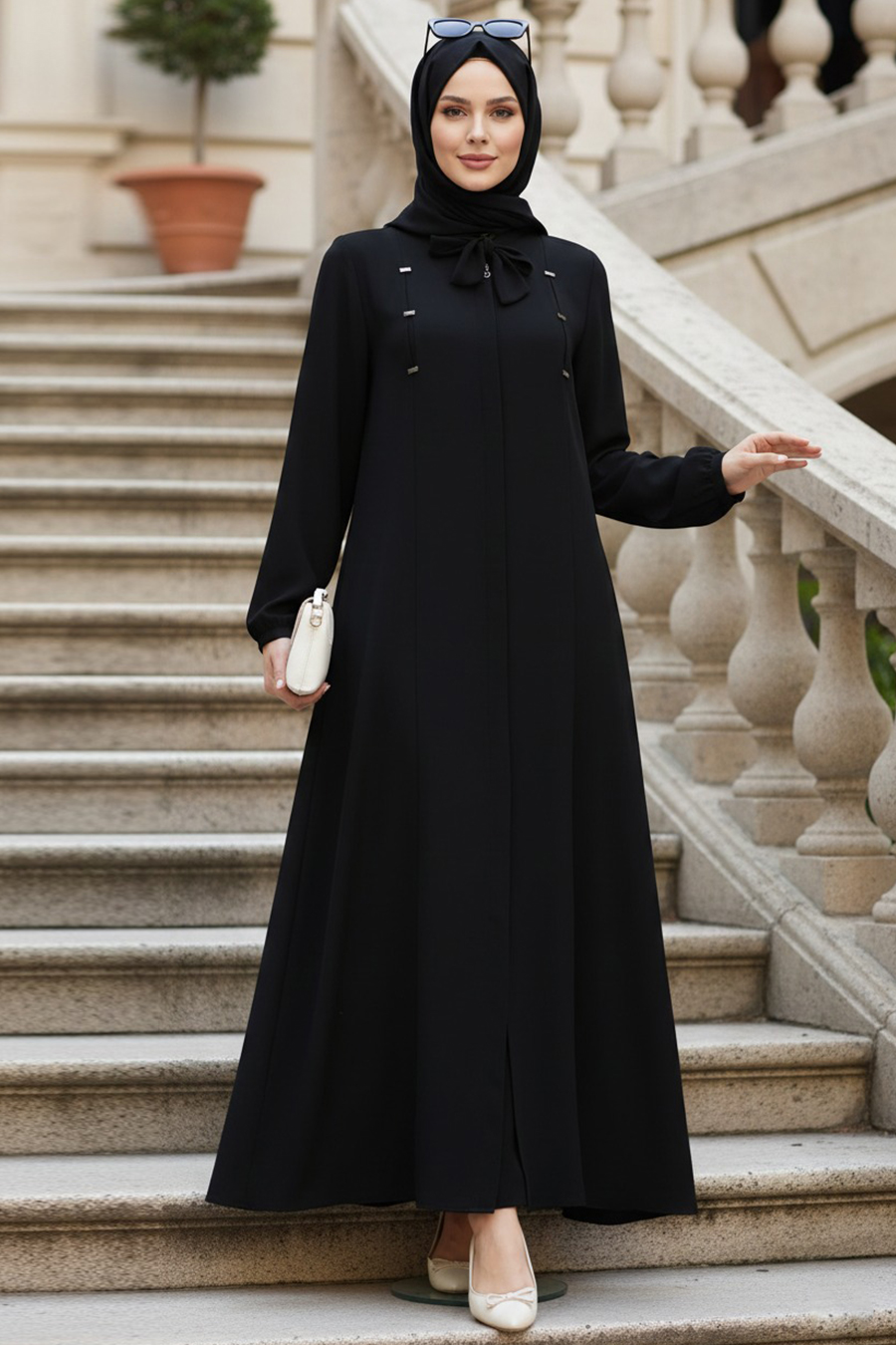 Fermuarlı Siyah Tesettür Abaya 85102S