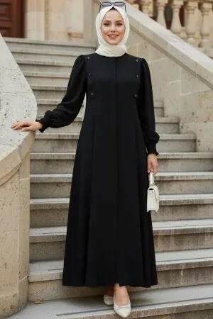 Fermuarlı Siyah Tesettür Abaya 85106S 
