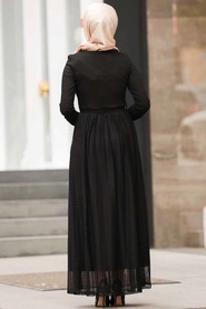 Fermuarlı Siyah Tesettür Elbise 1366S - Thumbnail