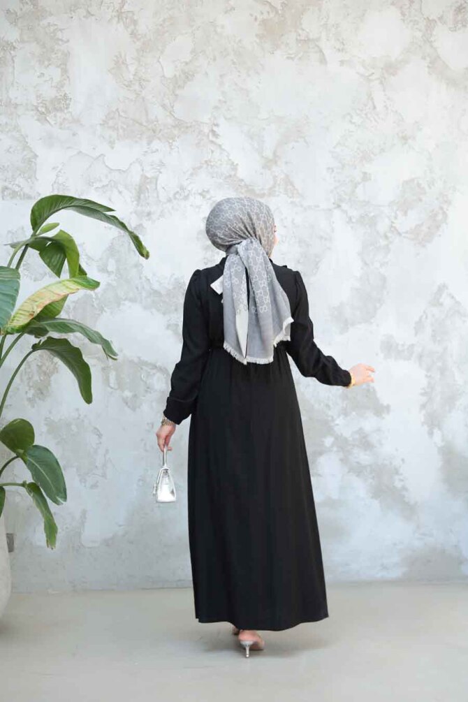 Fermuarlı Siyah Tesettür Elbise 17021S - 2
