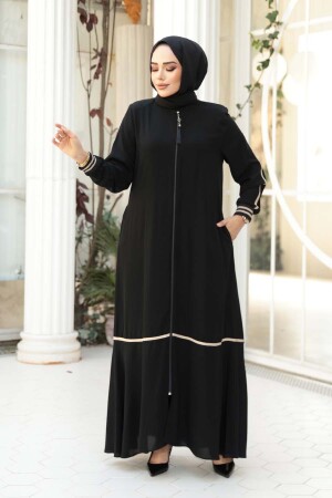 Fermuarlı Siyah Tesettür Ferace 26212S - 2