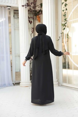 Fermuarlı Siyah Tesettür Ferace 26371S - 3