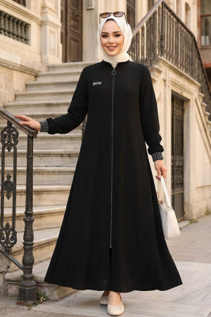 Fermuarlı Siyah Tesettür Ferace 26371S - N.S NEVA STYLE