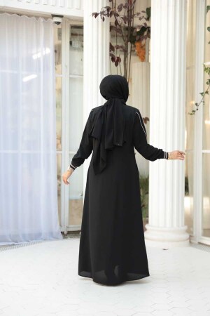 Fermuarlı Siyah Tesettür Ferace 26381S - 3