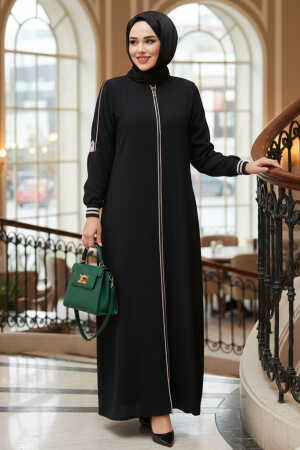 Fermuarlı Siyah Tesettür Ferace 26381S - N.S NEVA STYLE