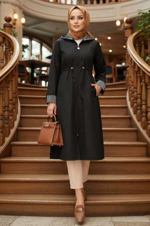 Fermuarlı Siyah Tesettür Kap 685S - NEVA STYLE