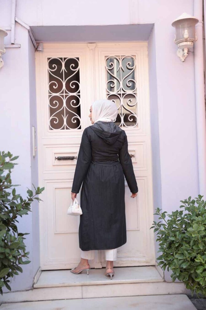 Fermuarlı Siyah Tesettür Kot Kap 7103S - 5