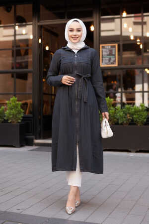 Fermuarlı Siyah Tesettür Kot Kap 7103S - 1